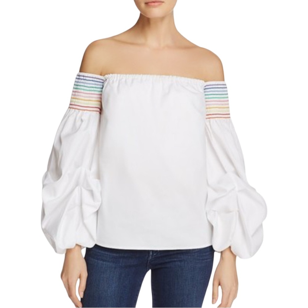 Petersyn Audrey Smocked Rainbow Off-The-Shoulder Top with Built in Bralette S